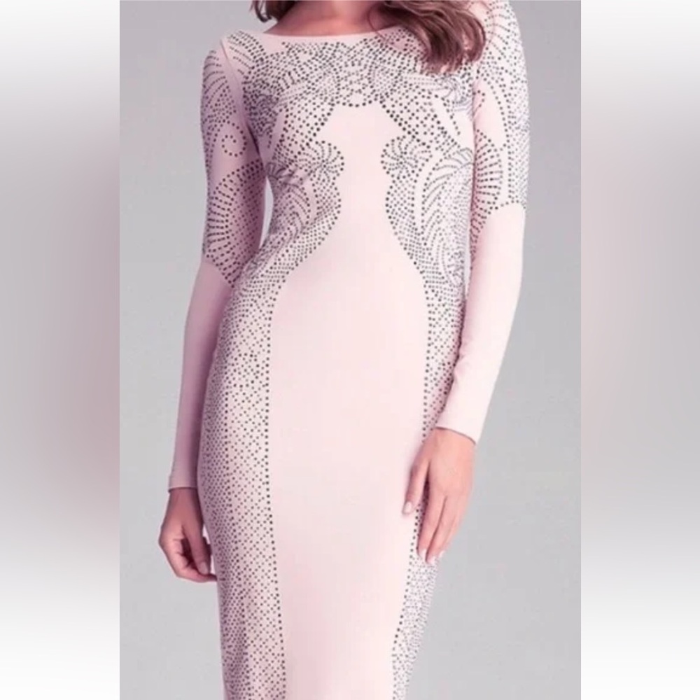 Bebe embellished nude pink bodycon midi dress
